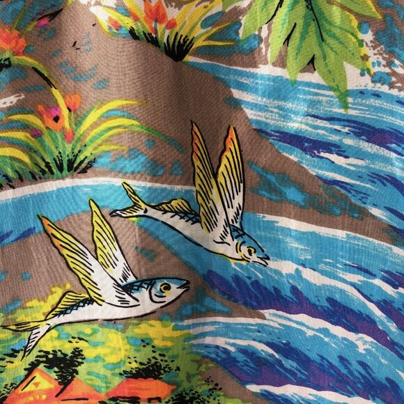 Anne Pinkerton Shirt Womens Medium Multicolor Silk Hawaiian Surfer Scenic 90s - Picture 12 of 16